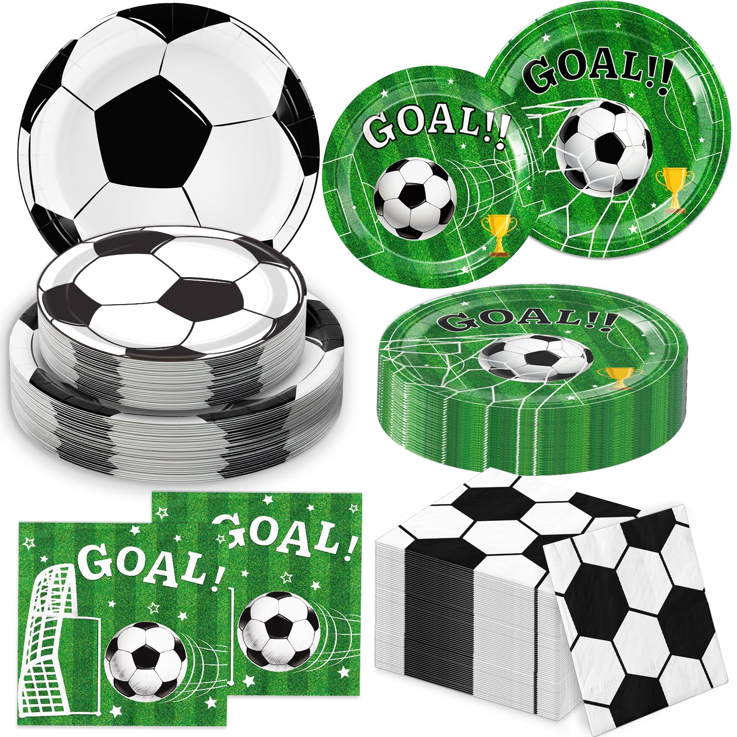 QIYANPAX 72 Pcs Soccer Plates and Napkins, Soccer Birthday Party Decorations Including Dinner Plates, Dessert Plates and Napkins for Sports Soccer Party Decorations, Serves 24