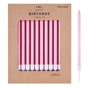 PHD CAKE Pink Long Thin Metallic Birthday Candles, Cake Candles, Birthday Parties, Wedding Decorations, Party Candles