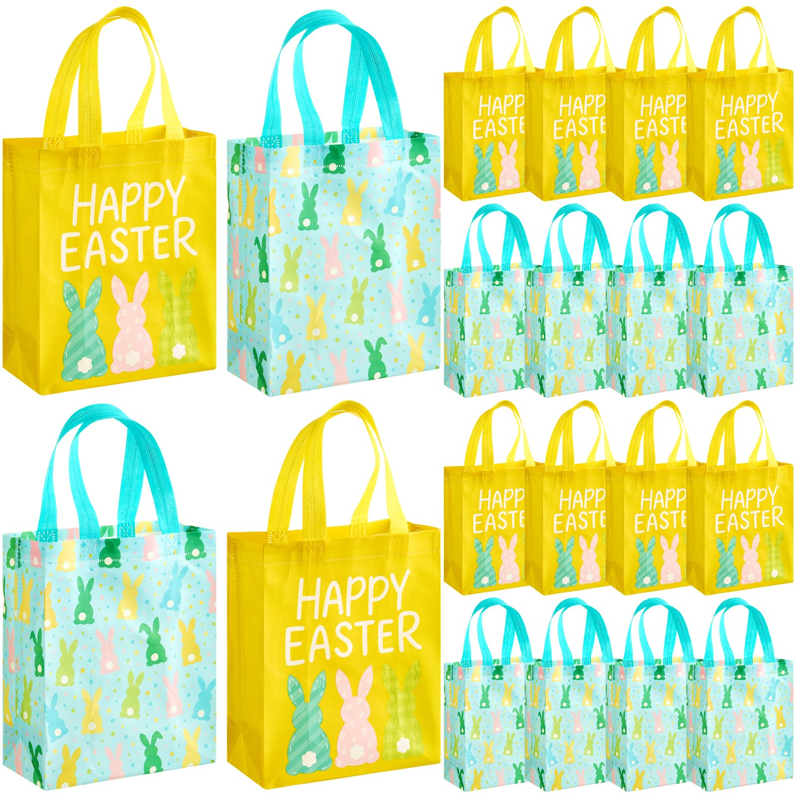Wovnet 30 Pcs Easter Gift Bags Pastel Colors Easter Bunny Goodie Treat Tote Bags with Handle Reusable Non Woven Rabbit Party Favor Pouch for Spring Party Supplies 10 x 8 x 4in