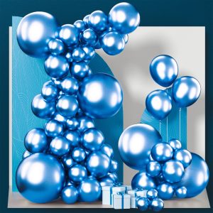 PartyWoo Metallic Blue Balloons 130pcs Chrome Blue Color Different Sizes