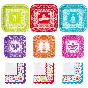 Fiesta Party Supplies Kit for 48: Complete Mexican Celebration Pack with Dinner & Dessert Paper Plates, Napkins -Cinco de Mayo, Taco Birthday & Mexican Party Decorations