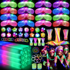 OLUPP 150 PCS Glow in the Dark Party Supplies, 16 Foam Sticks, 16 LED Glasses, 100 Glow Sticks and 18 Finger Lights for Christmas Party Favors, Wedding, Birthday, Concert, New Year, Carnivals, Raves