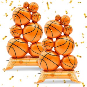 2 Pcs Basketball Party Decorations - 5ft Standing Foil Basketball Balloons