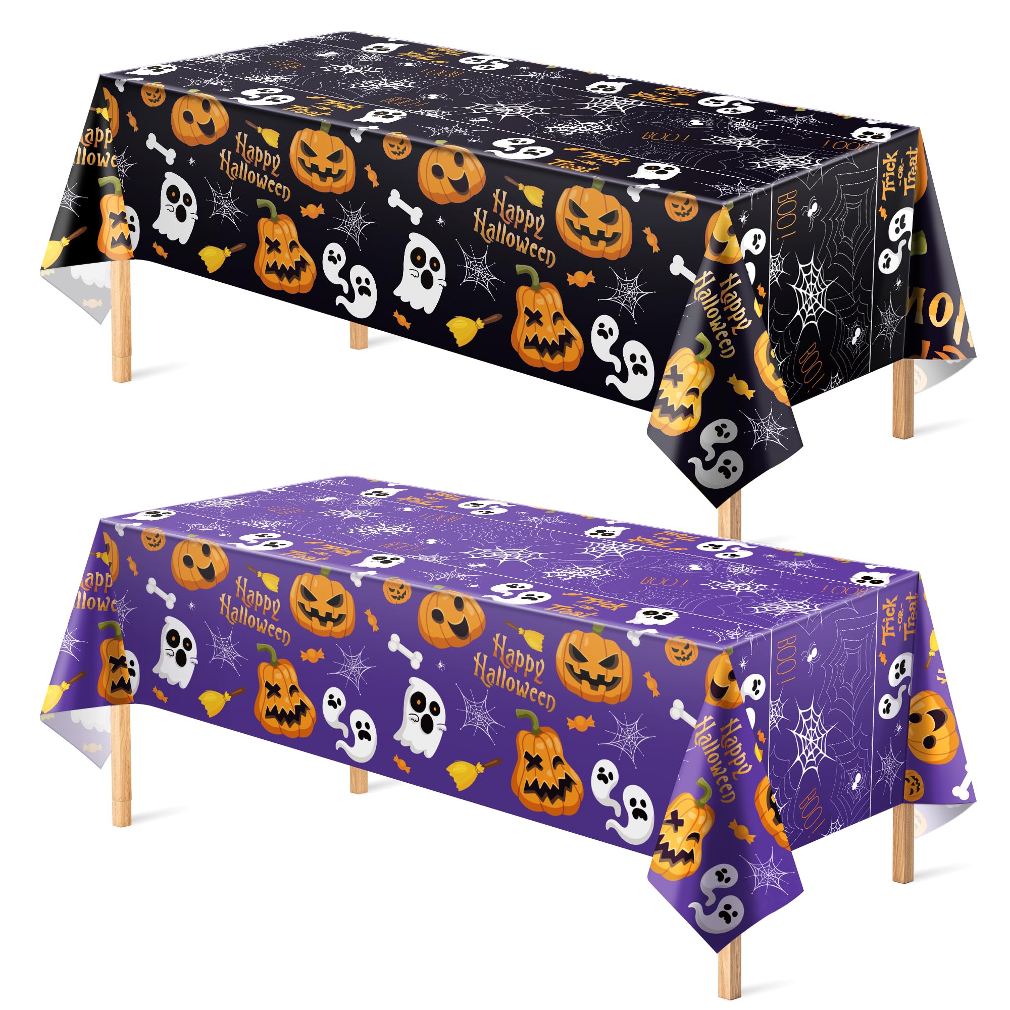 OHOME Halloween Decorations - Disposable Plastic Halloween Tablecloth | Halloween Party Decorations Favors Supplies for Table Decor Indoor Outdoor Backdrop Banner,2 Pack