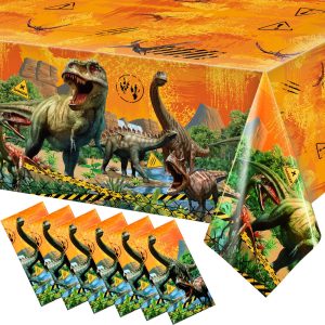 Tiamon 6 Pcs Dinosaur Party Tablecloth Dino Plastic Disposable Tablecloths