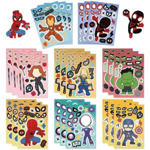 24 Sheets Cute Superhero Stickers for Kids Make Your Own Movie Sticker Make a Face Stickers for Teens Girls Boys, Classroom Rewards Movies Themed Art Craft Party Supplies (Superhero)