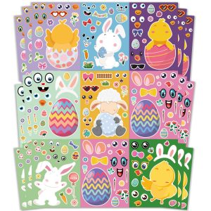 OHOME Easter Basket Stuffers for Kids - DIY Happy Egg Bunny Sticker Crafts Stickers for Toddlers,Kids Easter Gifts Decor Treats Games Toys Activities Party Favor Supplies(24 Sheets)