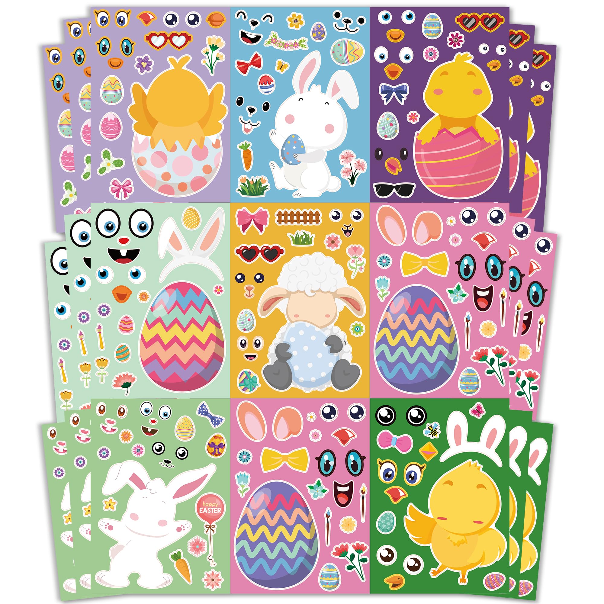 OHOME Easter Basket Stuffers for Kids - DIY Happy Egg Bunny Sticker Crafts Stickers for Toddlers,Kids Easter Gifts Decor Treats Games Toys Activities Party Favor Supplies(24 Sheets)