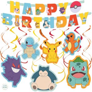 Pokemon Birthday Decorations Party Supplies - Happy Birthday Banner, Swirls | Officially Licensed Pokemon Party…