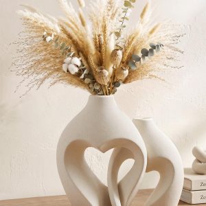 White Ceramic Flower Vase Home Table Decor Heart Shaped Vase Set of 2