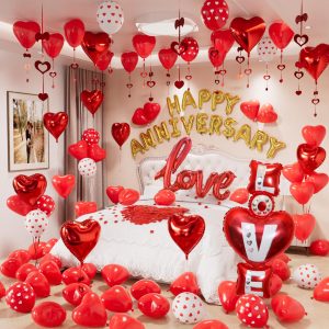 Adeyoo Happy Anniversary Decorations, Red Heart Balloons, Love Foil Balloon