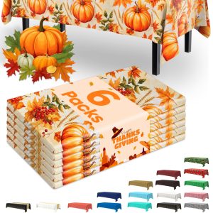 Pureegg Thanksgiving Tablecloths 6 Pack, 54 x 108 Inch, Pumpkin Harvest