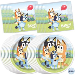 Bluey Plates and Napkins 16-Pack, Bluey Birthday Decorations Party Supplies