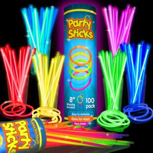 PartySticks Glow Sticks Halloween Party Supplies 100pk - 8 Inch Glow in the Dark Light Up Sticks Party Favors, Glow…