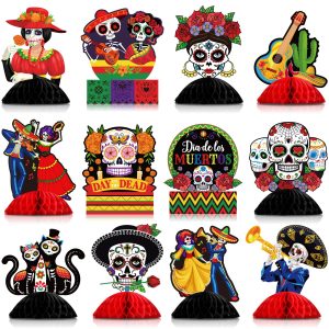 Pajean 12 Pcs Day of The Dead Table Decorations Honeycomb Centerpieces