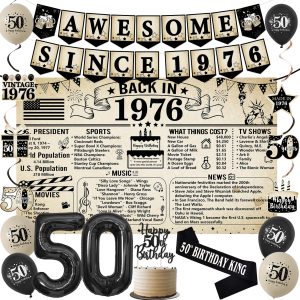 Trgowaul Happy 50th Birthday Decorations for Men, Vintage Back in 1976 Set