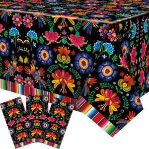 3 Pieces Mexican Fiesta Plastic Tablecloth Table Covers for Cinco de Mayo