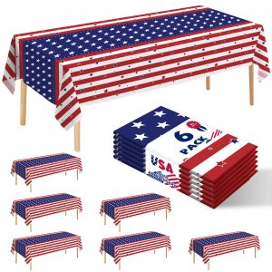 JHDZDHY 6 Pack American Flag Tablecloth, 4th of July Patriotic Table Cover (54"x108") Disposable Plastic Table Cloth, Decorations for Veterans Day, Patriotic, Memorial, Fourth of July, Independence