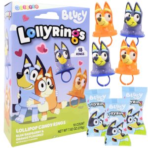 Bluey Lollipop Rings, Orange and Blue Raspberry Flavored Party Favor Candy