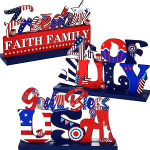 Frienda 3 Pcs 4th of July Table Centerpieces 250th Anniversary Patriotic Wooden Signs America Independence Day Decor for Memorial Veteran American Freedom Fourth of July Party Tables Decorations