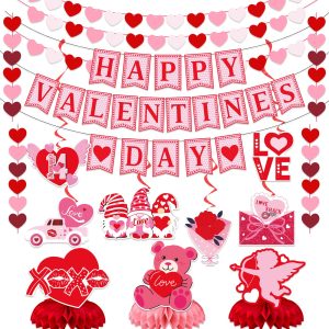 Valentines Day Decorations, Valentine Days Decorations for Party Happy Valentine Day Banners Valentine's Day Hanging Swirls Valentine Day Honeycomb Centerpieces Valentine Day Decor