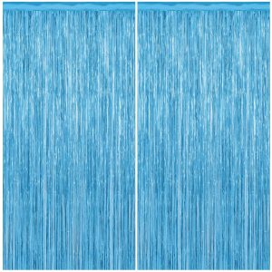 2 Pack Party Decorations Blue Streamers Fringe Backdrop Ocean Themed Decorations Foil Curtain…