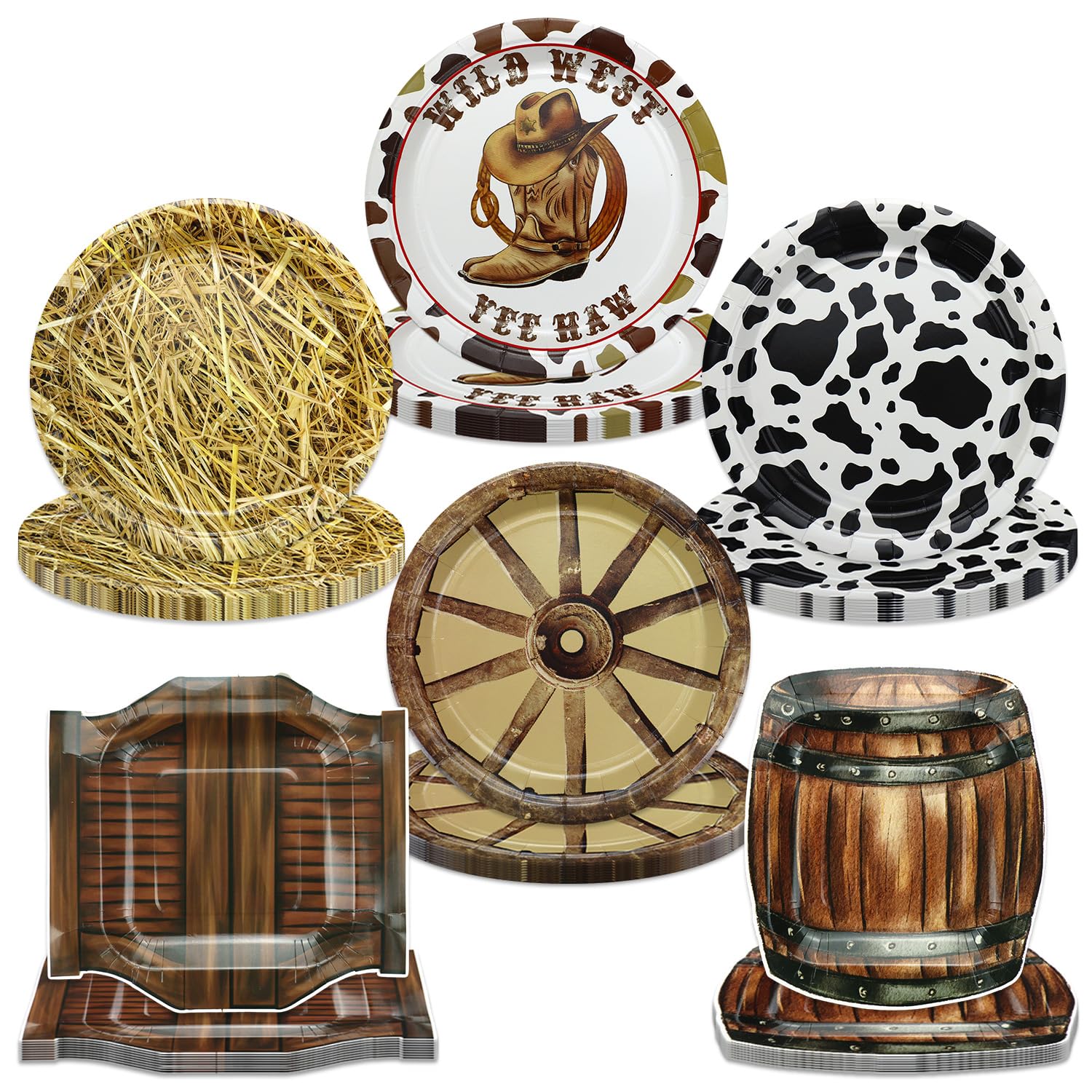 APUXXJUPA 60 Pcs Western Cowboy Party Plates, 9'' Wild West Theme Print Plates for Cowboy Baby Shower Decorations Western Party Decorations