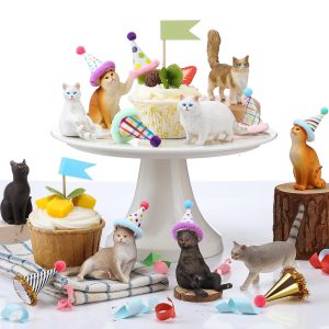 18 Pcs Cat Cake Toppers Figurine Hat Birthday Party Decorations