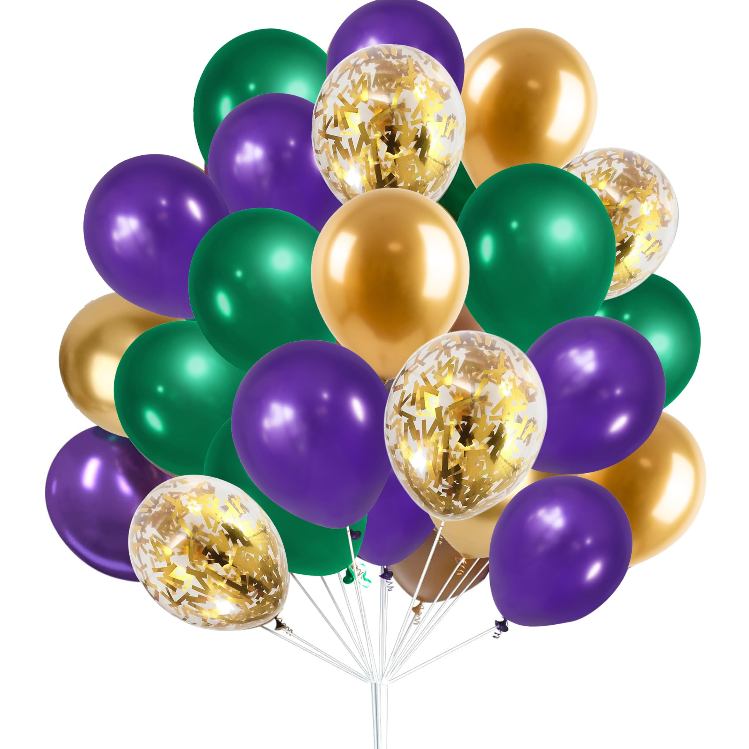 GiftExpress 50PC Purple Gold Green Mardi Gras Balloon, 12 Inch Balloons and Gold Confetti Balloons for Carnival, Mardi Gras Party, Mermaid Party