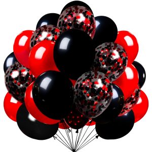 Firomi Red and Black Latex Balloons 12 Inch 70 pack Set (with 2 Ribbons)