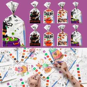 Halloween Party Favors for Kids, 24 Pack Coloring Books with Tattoos & Bags