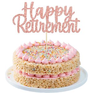Gyufise Rose Gold Glitter Happy Retirement Cake Topper Retirement Cake Decoration Picks for Retired Party Cake Decoration Party Supplies 1 Pack