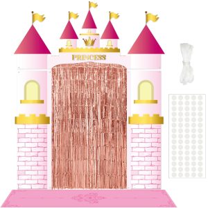 VitalCozy 7 Pcs Princess Party Decorations Castle Backdrop Curtain Birthday