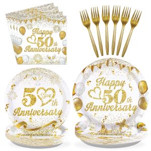 Grencian 96pcs 50th Wedding Anniversary Decorations , Serves 24