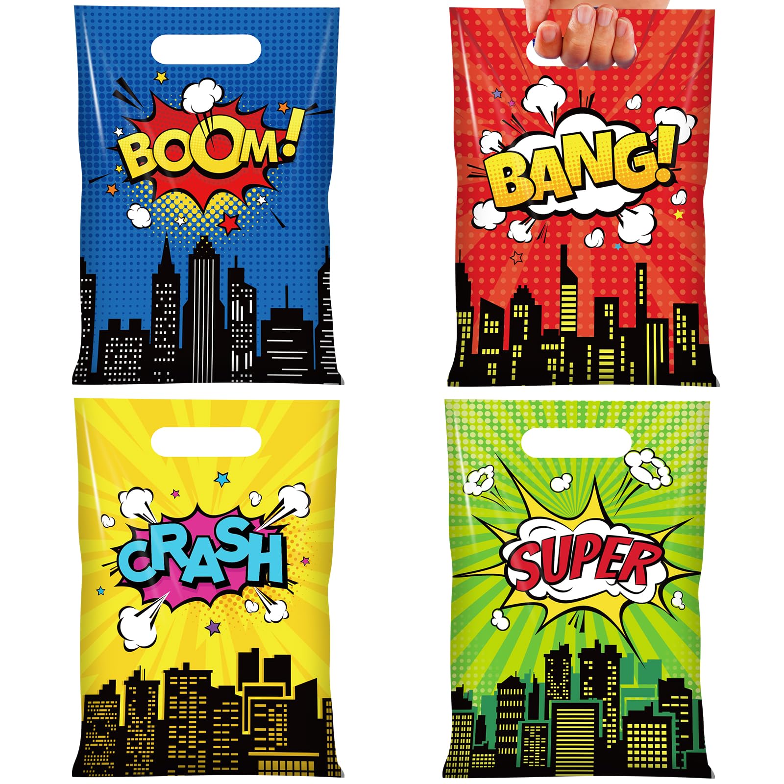 YIDAKO 50pcs 6.7 * 10 inches Hero Party Favors Plastic Treat Bags