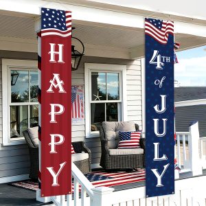 COCHIE Happy 4th of July Decorations Banner a Set of 2, 12"x71" Fourth of July Party Door Porch Sign Banner for Home Yard Lawn Front Door Decor, Red Blue White Parties Decoration Indoor Outdoor (USA F