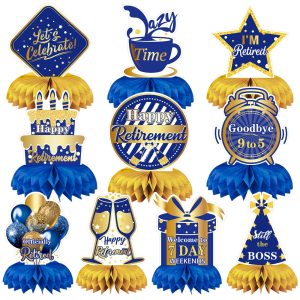DTOFOOT 10Pcs Retirement Party Decorations Blue Gold Honeycomb Centerpiece