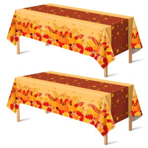 OHOME Thanksgiving Decorations - Plastic Fall Tablecloth for Thanksgiving Friendsgiving | Autumn Table Decor Leaves Floral Table Covers for Outdoor Indoor Party Favors Backdrop,52''x87'',2 Pack