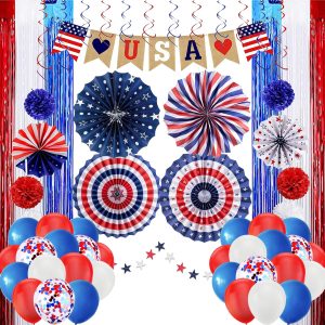 HipTree 100pcs Patriotic Christmas 4th of July Labor Day Party Decoration
