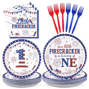 Grencian 96Pcs 4th of July 1st Birthday Party Supplies, Serves 24