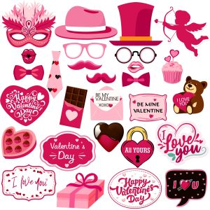 KatchOn Pink Valentines Day Decorations Photo Booth Props, Pack of 28