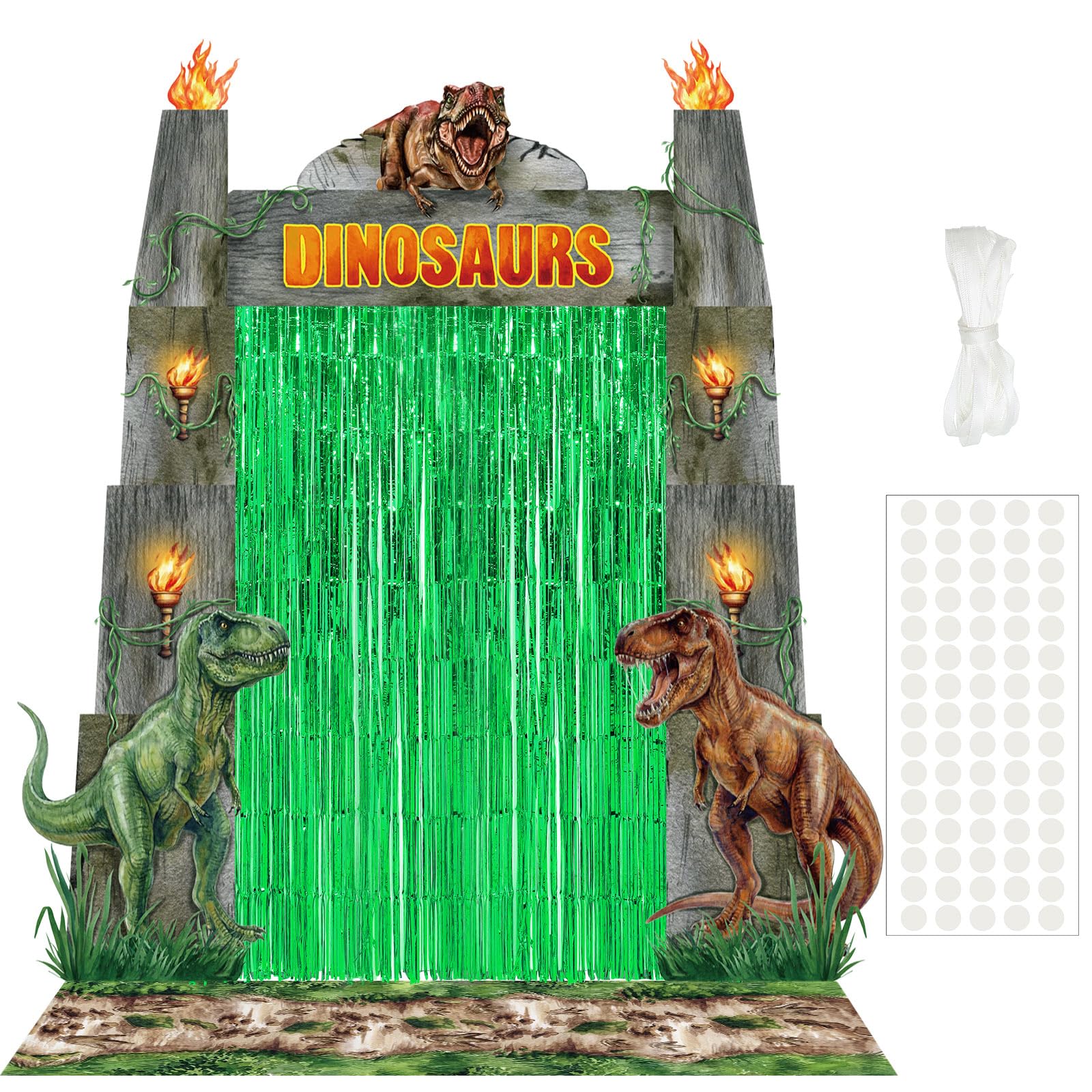 VitalCozy 7 Pcs Dinosaur Party Decorations Jurassic Porch Entryway Backdrop