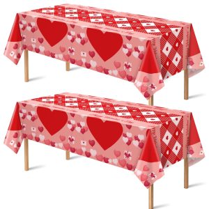 OHOME 2 Pack Valentines Day Decorations - Valentines Decor - Disposable Plastic Valentines Tablecloth | Valentine Decorations Indoor - Valentines Party Decorations Favors | Valentines Backdrop Banner