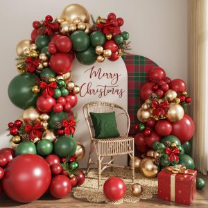 CROSSFINGERS Green Red Gold Balloon Arch Kit for Christmas Party Decoration