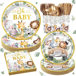 168pcs Safari Baby Shower Party Supplies,Jungle Party Tableware Decorations