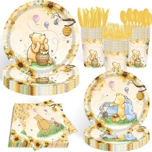 WISSLERMER 140pcs Classic Bear Baby Shower Decorations Baby Shower Party Tableware with Plates,…
