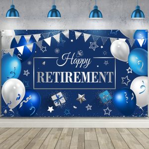 Blulu Retirement Party Decoration, 73x43'' Retirement Banner, Blue Silver