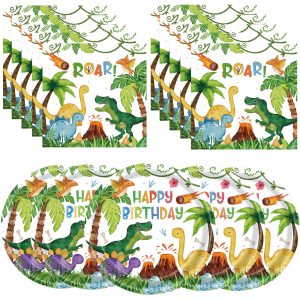 40Pcs Dinosaur Plates and Napkins, Dinosaur Birthday Party Supplies,
