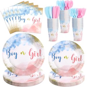 Xiangqu Gender Reveal Party Supplies Set, 175 Pcs, Serves 25, Pink Blue
