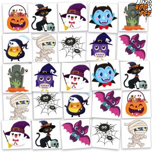 200 Pcs Halloween Temporary Tattoos for Kids, Halloween Party Favors , Trick or Treats for Party Supplies Favors, Goodie Bags, Halloween-Themed Prizes Assorted Gifts,1.89" x 1.89",10 Designs